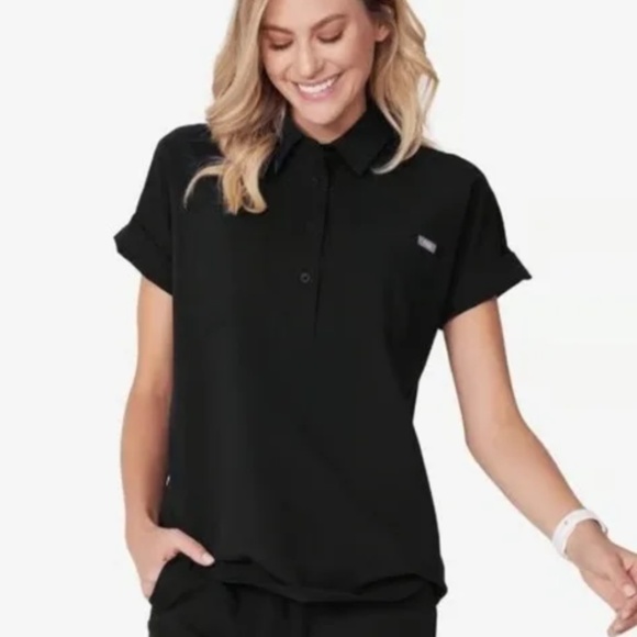 FIGS Hanoi Popover Scrub Top in Black Size Large - Picture 1 of 5